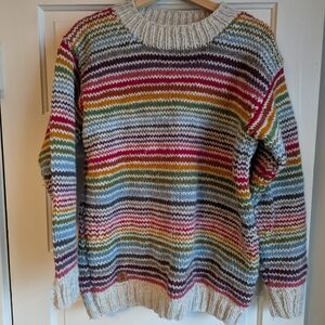 Multicolor Striped Women's Crew Neck Sweater